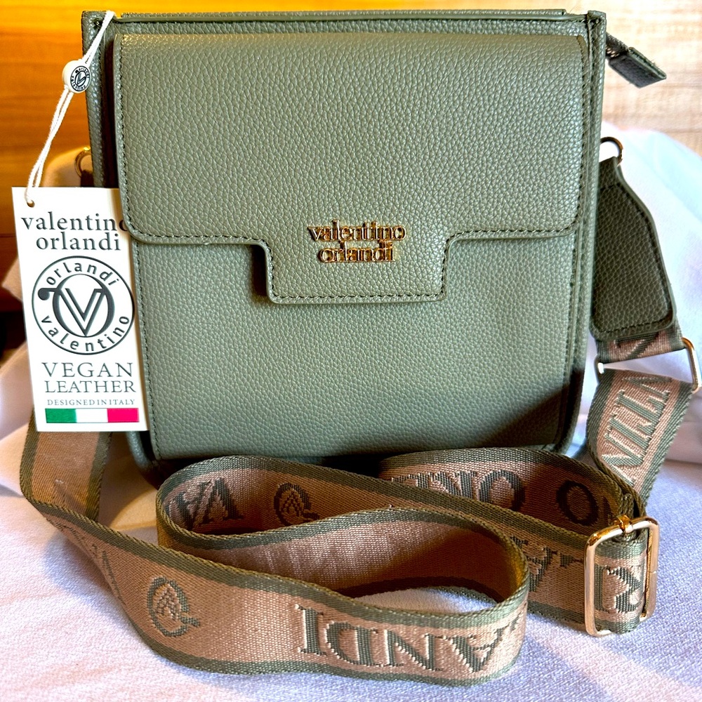 NWT Valentino Orlandi Green Crossbody Bag with Vegan Leather
